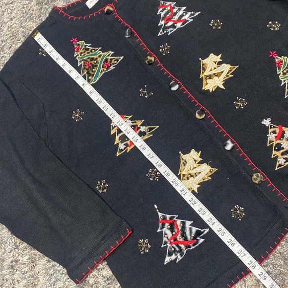 Victoria Jones women holiday Christmas cardigan sweater black size 2X - Picture 3 of 16